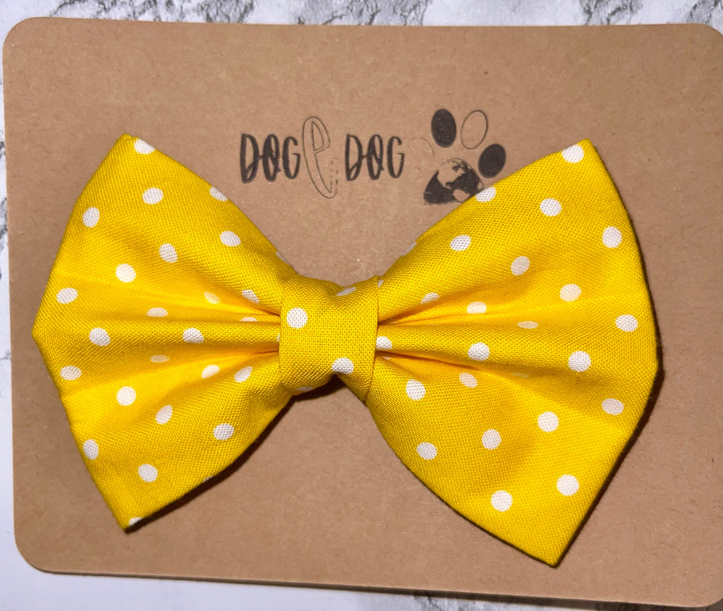 Yellow with white polka dots