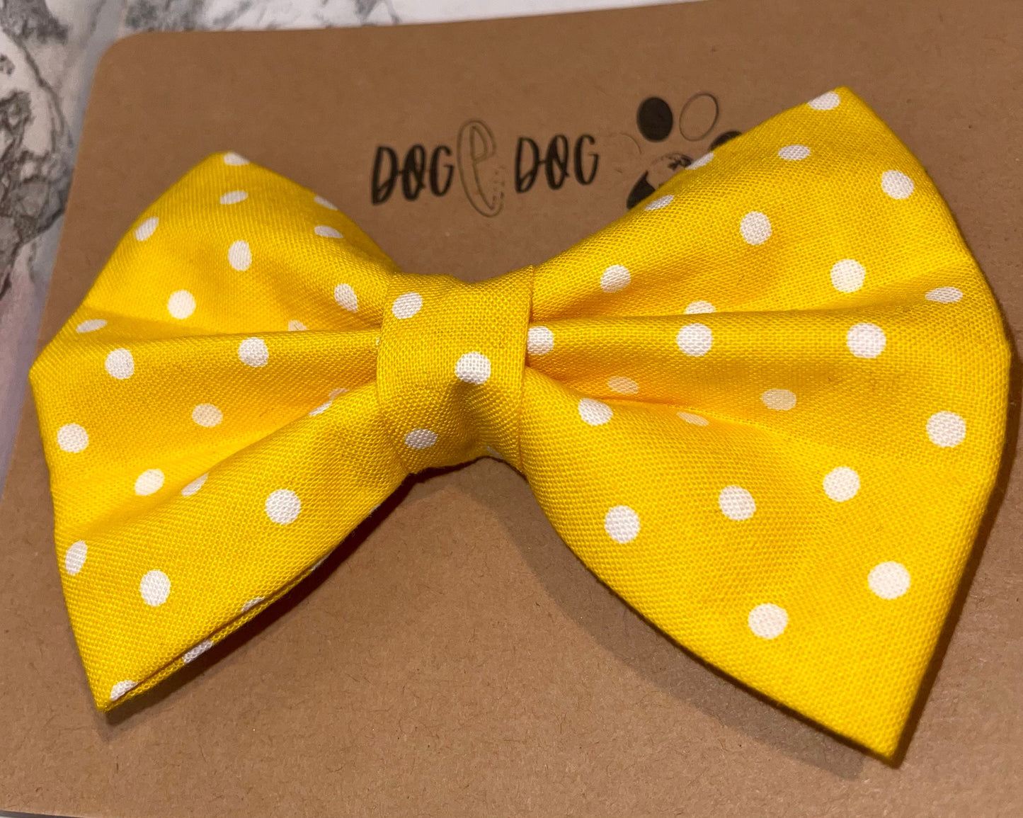 Yellow with white polka dots