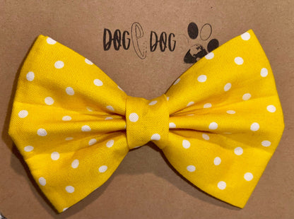 Yellow with white polka dots