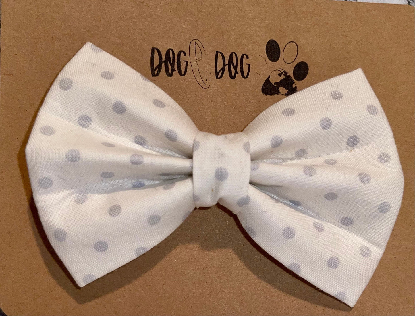 White with gray polka dots