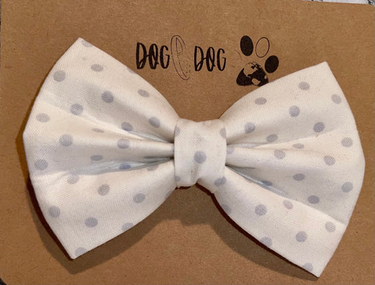 White with gray polka dots